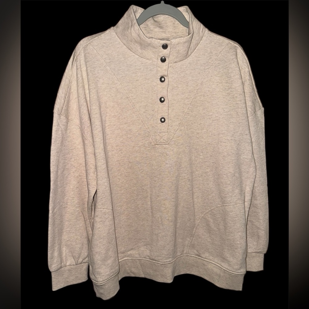 Oatmeal Heather Henley Pullover Sweatshirt | Size XL (16–18) - Picture 2 of 6